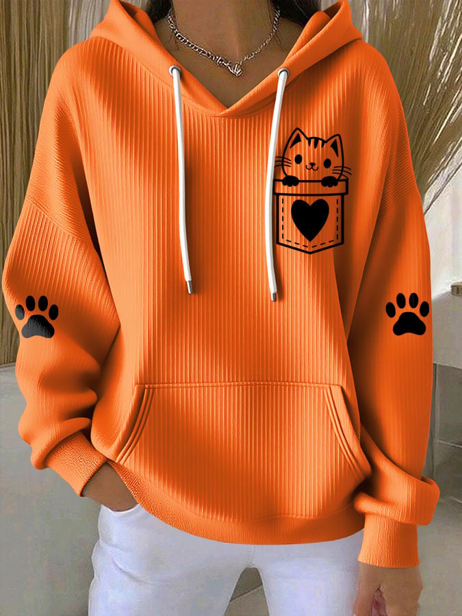 Women's Cute Cat Print Casual Hoodie