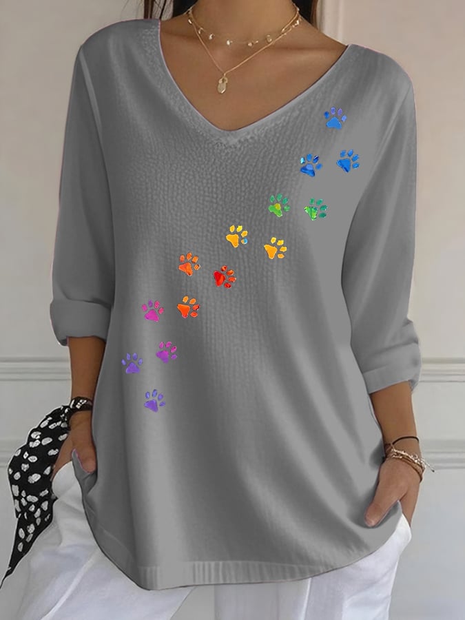 Women's Retro Animal Paw Print T-Shirt