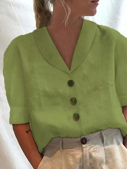 Women's Cotton Linen Casual Button-Up Shirt