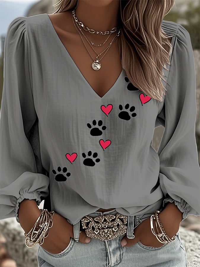 Women's Retro Animal Paw Print Shirt