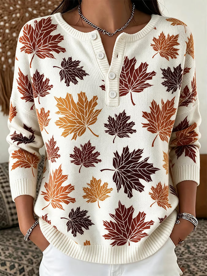 Women's Casual Henley Collar Autumn Print Shirt