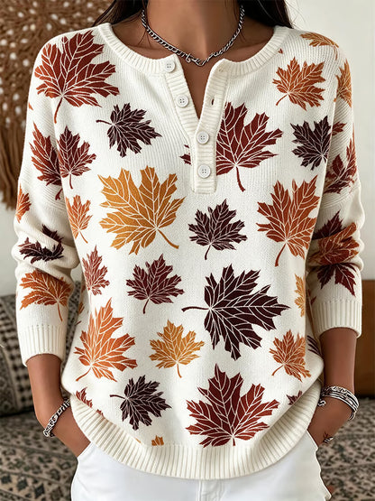 Women's Casual Henley Collar Autumn Print Shirt