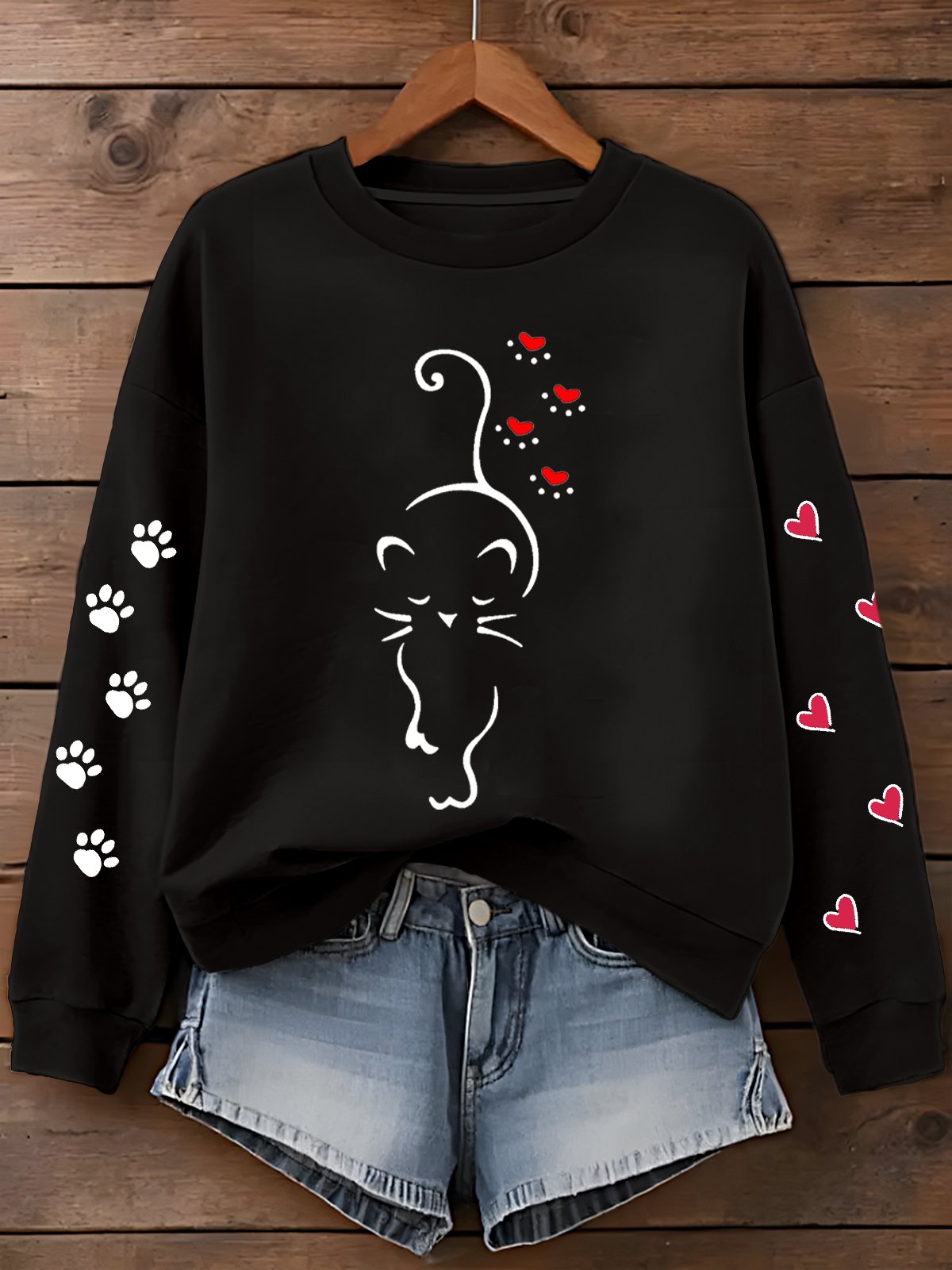 Women's Retro Animal Cat Print Sweatshirt