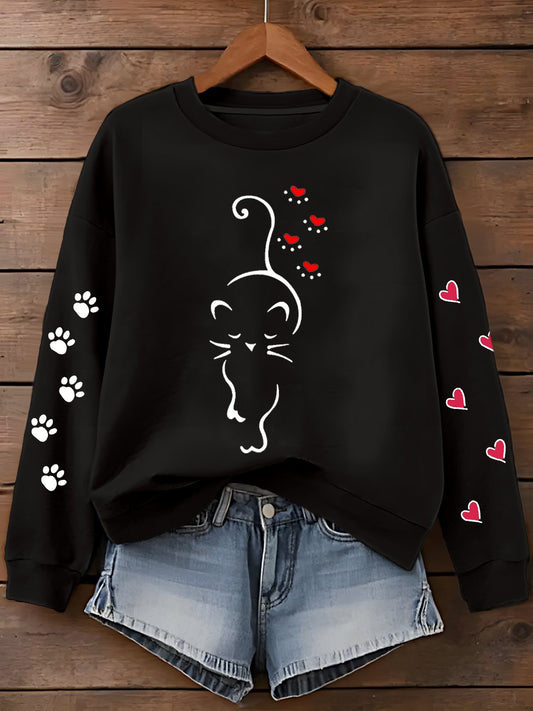 Women's Retro Animal Cat Print Sweatshirt