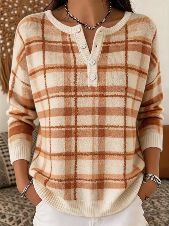 Women's Casual Henley Collar Autumn Print Shirt