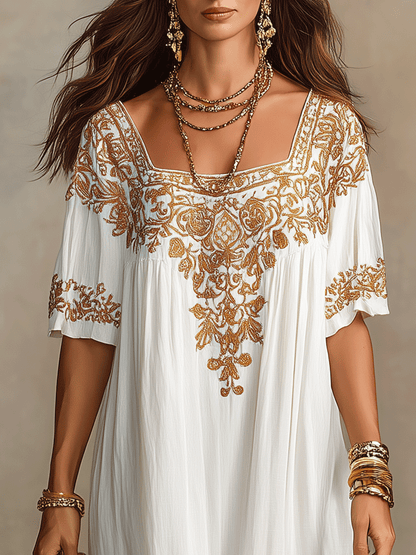 Relaxed Elegant Embroidery Sleeveless Boho Maxi Dress
