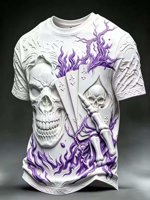 Men's Dark Skull And Playing Cards Print Casual T-shirt