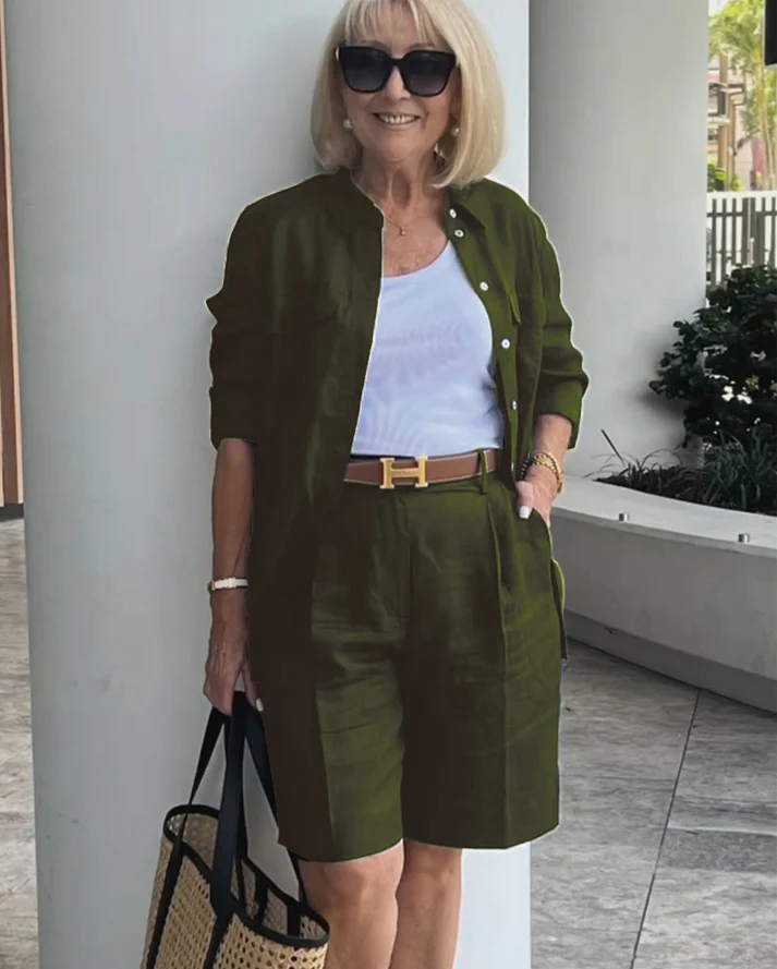 Women'S Cardigan Top Shorts Two-Piece Set