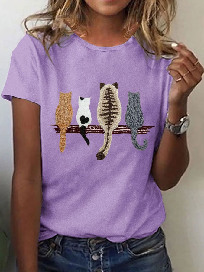 Women's Cat Back Pattern Printed Casual Tee