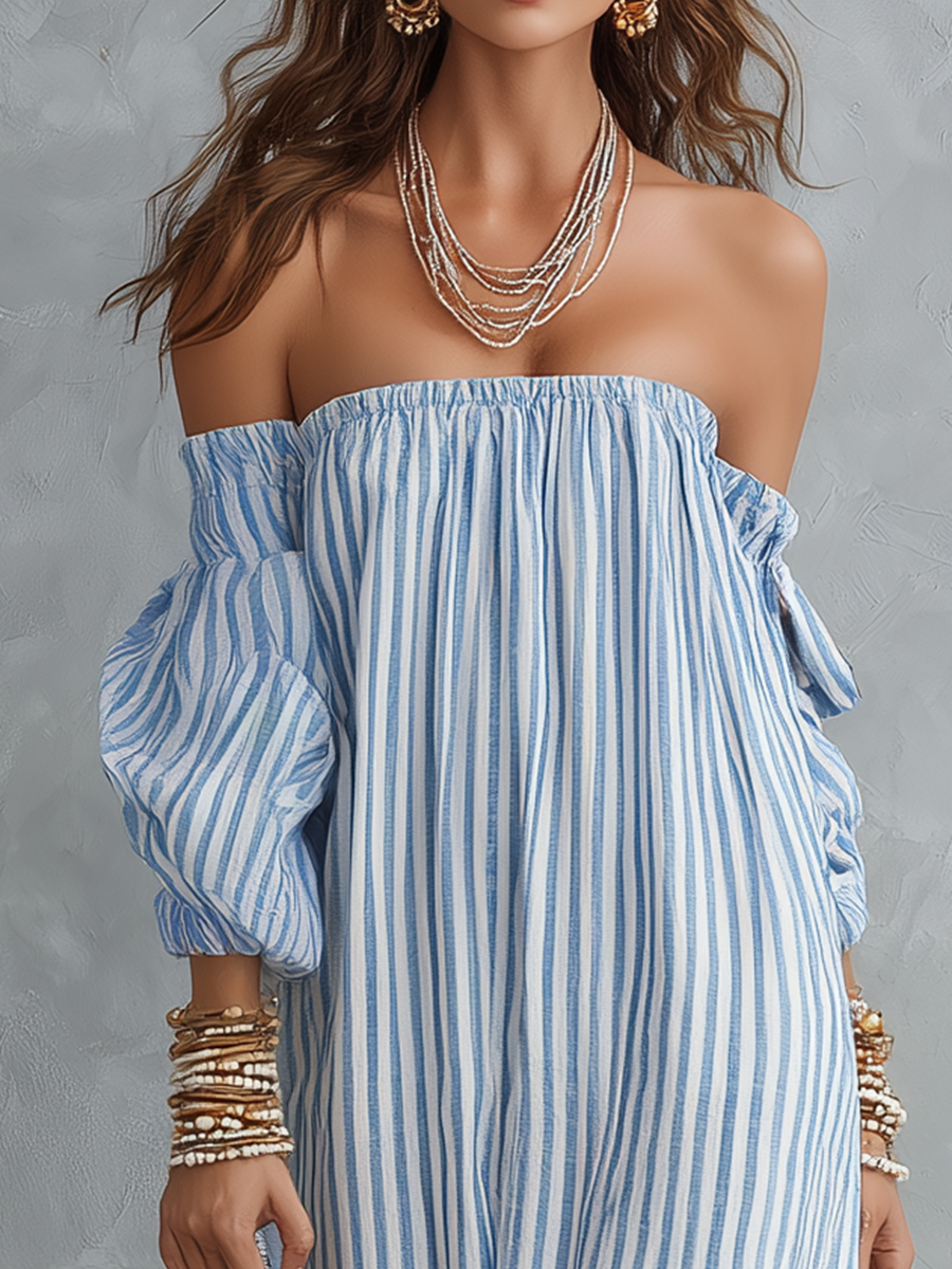 Striped Off-Shoulder Maxi Dress