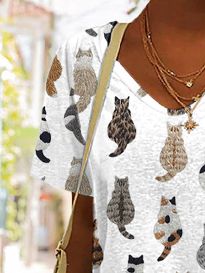 Women'S Cute Cats Embroidery Print T-shirt