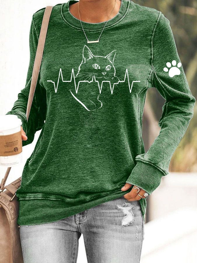 Women's Cute Cat Print Sweatshirt