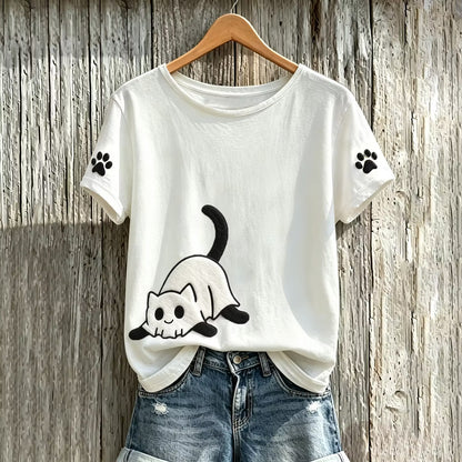 Women's Halloween Cute Ghost Black Cat Pattern Art Print Casual T-shirt