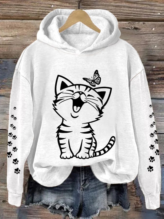 Women's Cute Cat Print Cat Lovers Casual Hoodie