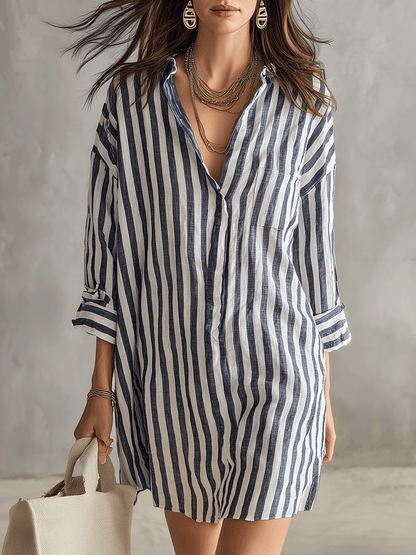 Relaxed Striped Oversized Blue & White Shirt Mini Dress