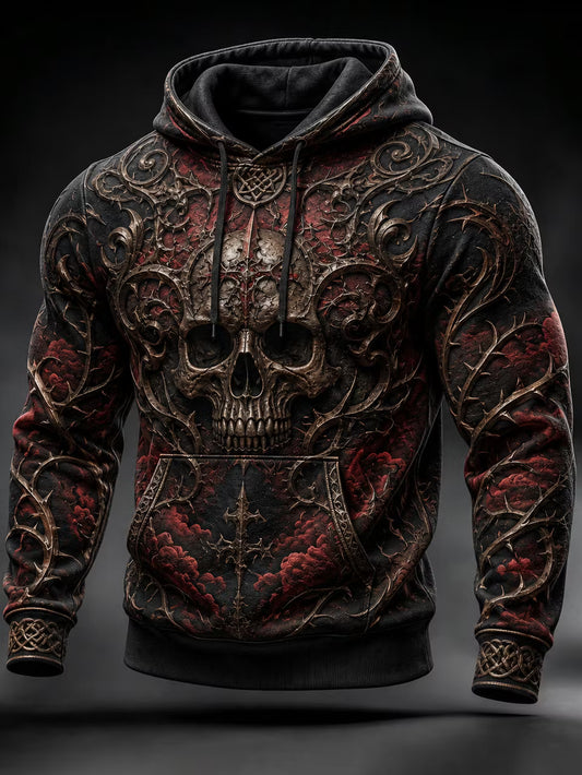 Men's Halloween Gothic Skull Print Casual Hoodie