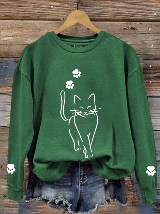 Women's Cute Cat Graphic Cat Lover Casual Sweatshirt