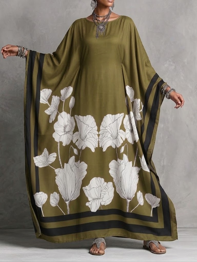 Comfortable, Stylish, And Extra-long Dress With Artistic Print