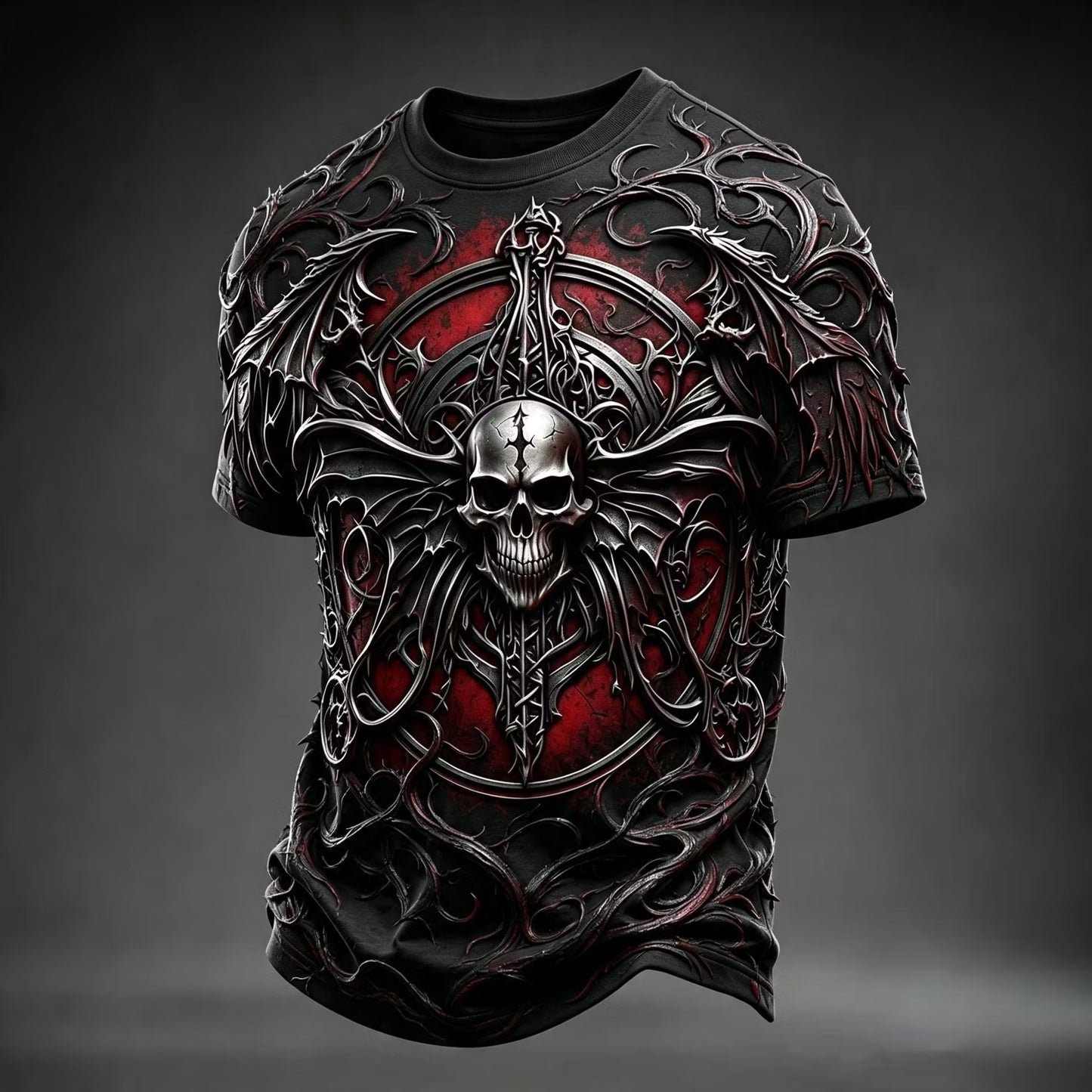 Men's Retro Halloween Cross Wings And Skull Pattern T-shirt