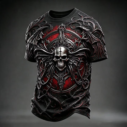 Men's Retro Halloween Cross Wings And Skull Pattern T-shirt