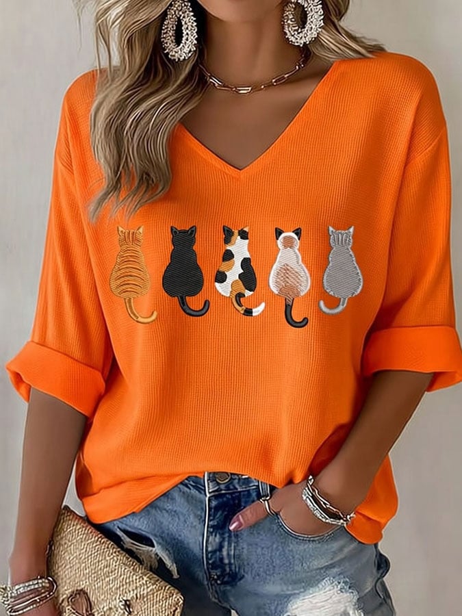Women's Casual Cute Cat Print T-shirt