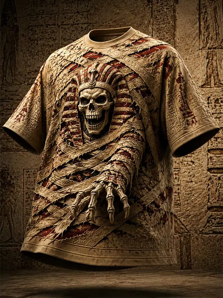 Men's Egyptian Mummy Skull Pharaoh Print T-shirt