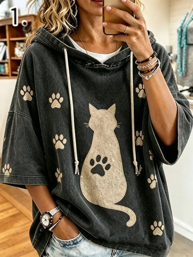 Women's Cat Printing Art Casual Top
