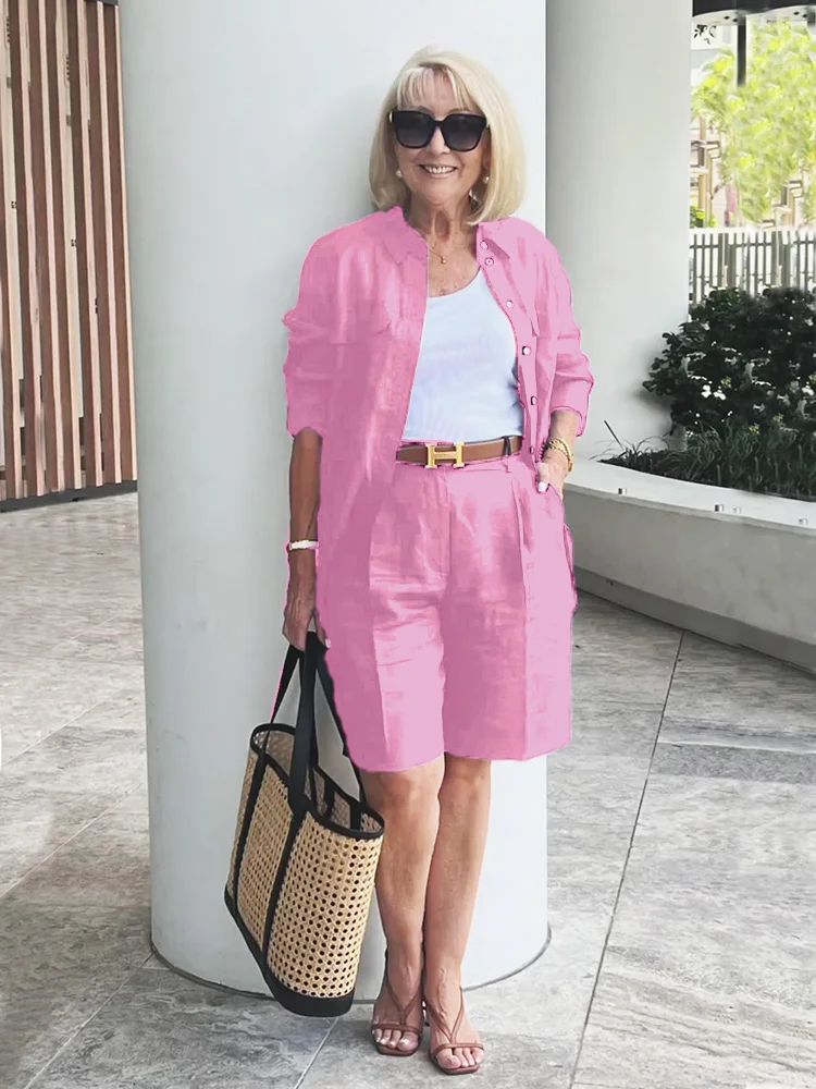 Women'S Cardigan Top Shorts Two-Piece Set