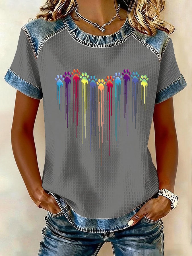 Women's Paws Print Waffle T-shirt