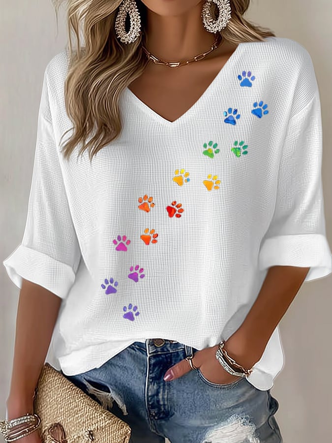 Women's Retro Animal Paw Print T-Shirt