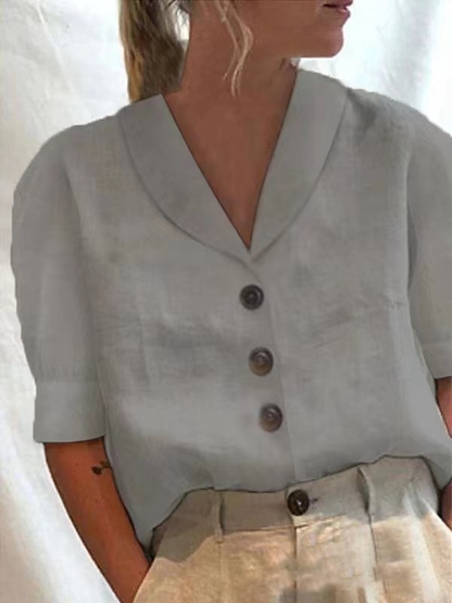 Women's Cotton Linen Casual Button-Up Shirt