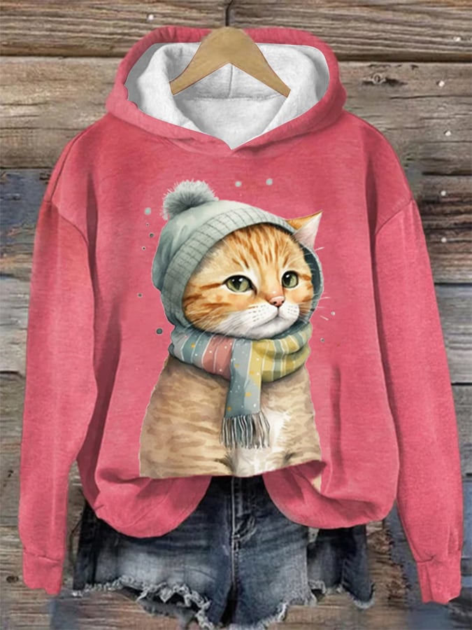 Women's Winter Vintage Cat Hoodie
