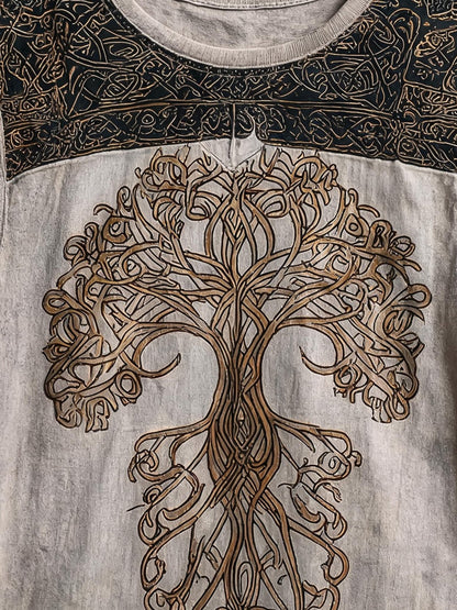 Men's Vintage Viking-Pattern Crew-Neck Tank Top