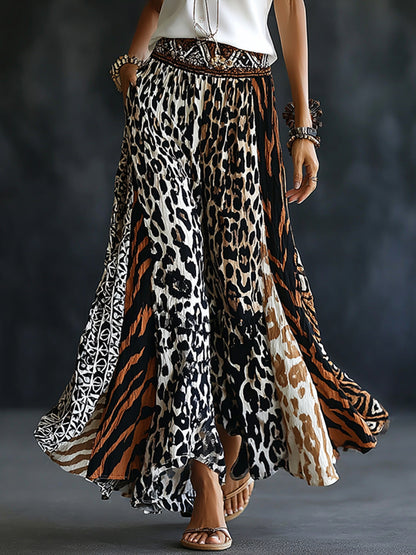 Retro Leopard And Animal Patchwork Art Skirt