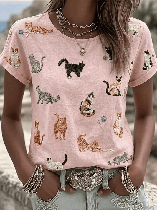 Women's Cat Printed Casual T-Shirt