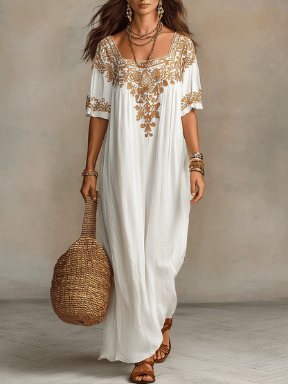 Relaxed Elegant Embroidery Sleeveless Boho Maxi Dress
