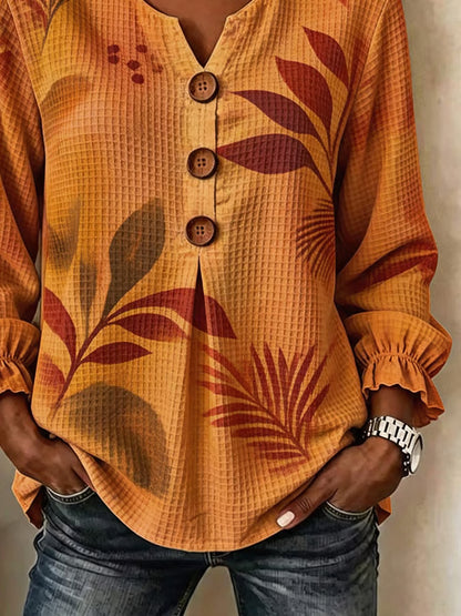 Women's Casual Waffle-Knit Printed Top