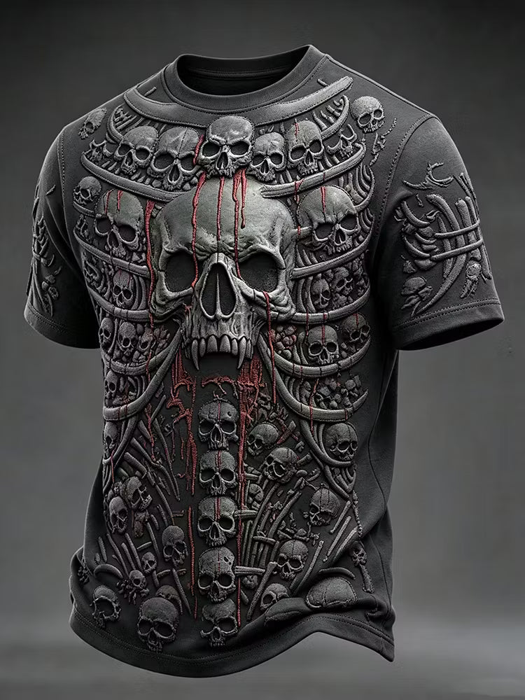 Men's Retro Halloween Skull Pattern Casual T-shirt