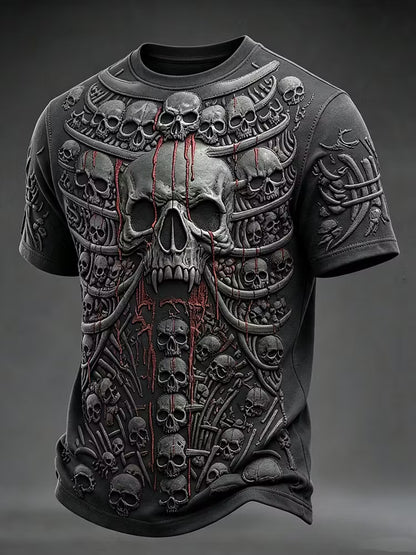 Men's Retro Halloween Skull Pattern Casual T-shirt