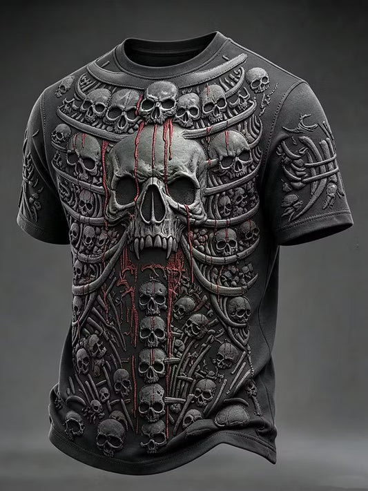 Men's Retro Halloween Skull Pattern Casual T-shirt