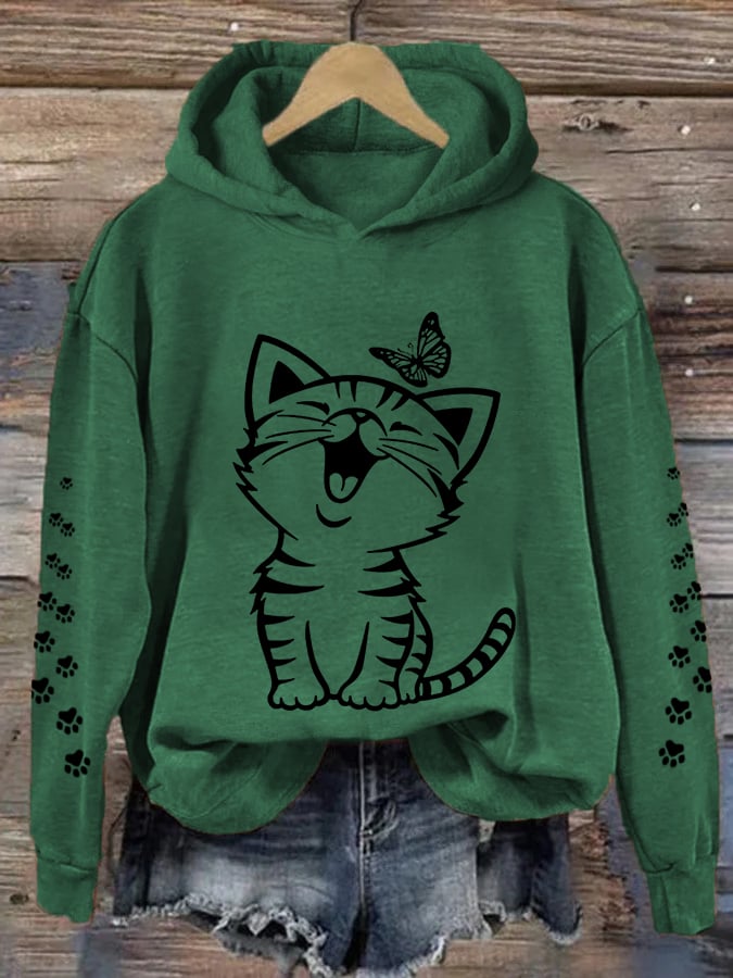 Women's Cute Cat Print Cat Lovers Casual Hoodie
