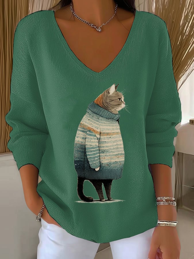 Women's Winter Cats Print Sweater