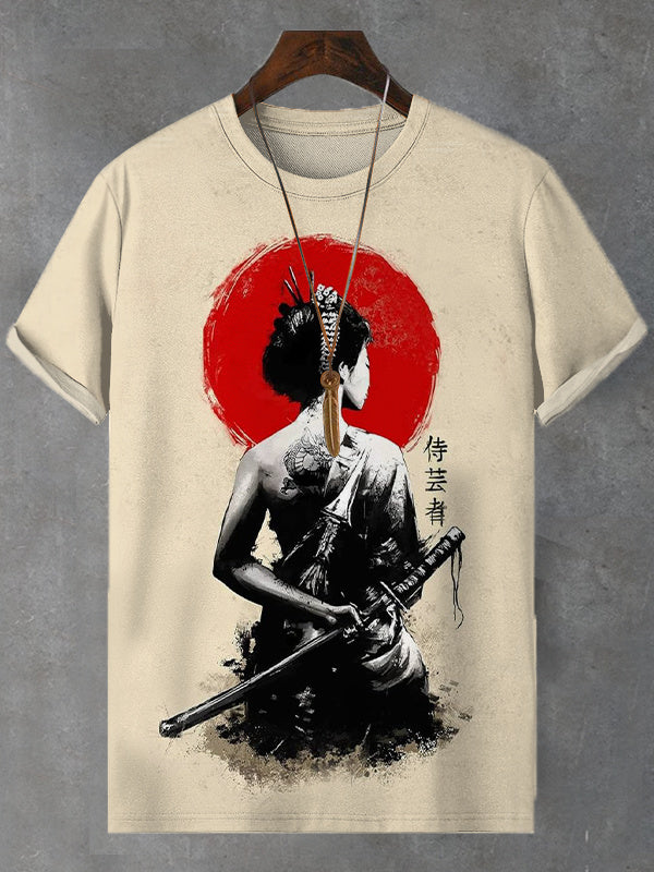 Men's Japanese Geisha Samurai Art Print Casual T-Shirt
