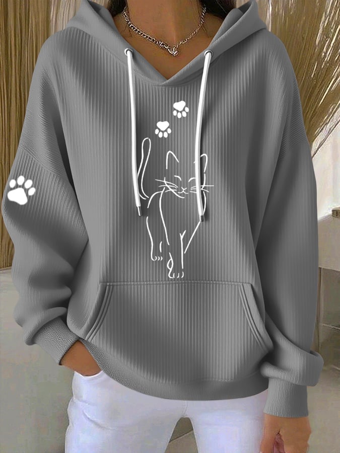 Women'S Cute Cat print Casual Hoodie Sweatshirt