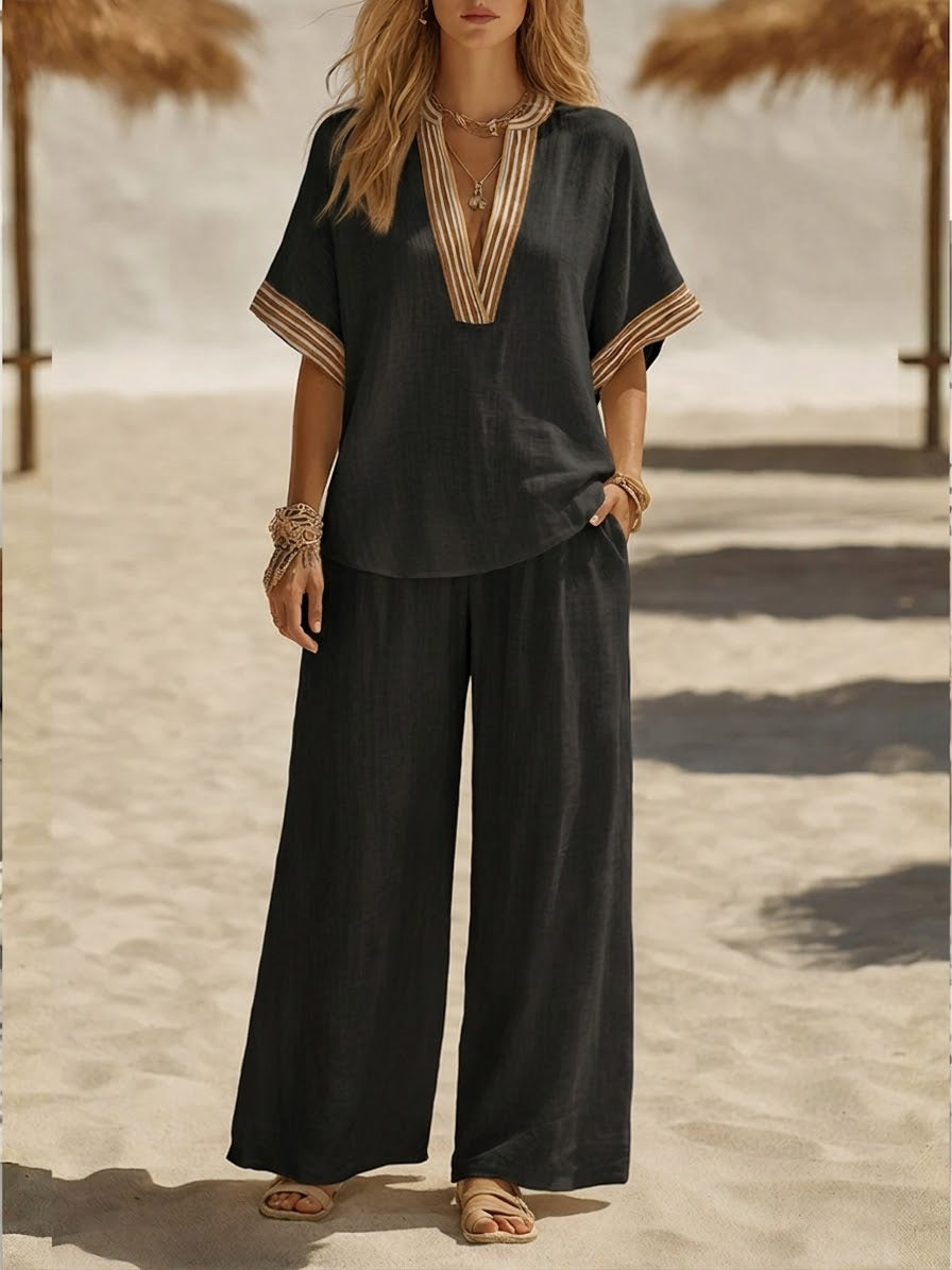 Casual Linen And Cotton Two-piece Set
