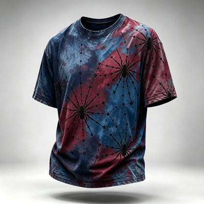 Men's Retro Halloween Spiderweb Tie-dye Art Short Sleeves T-shirt