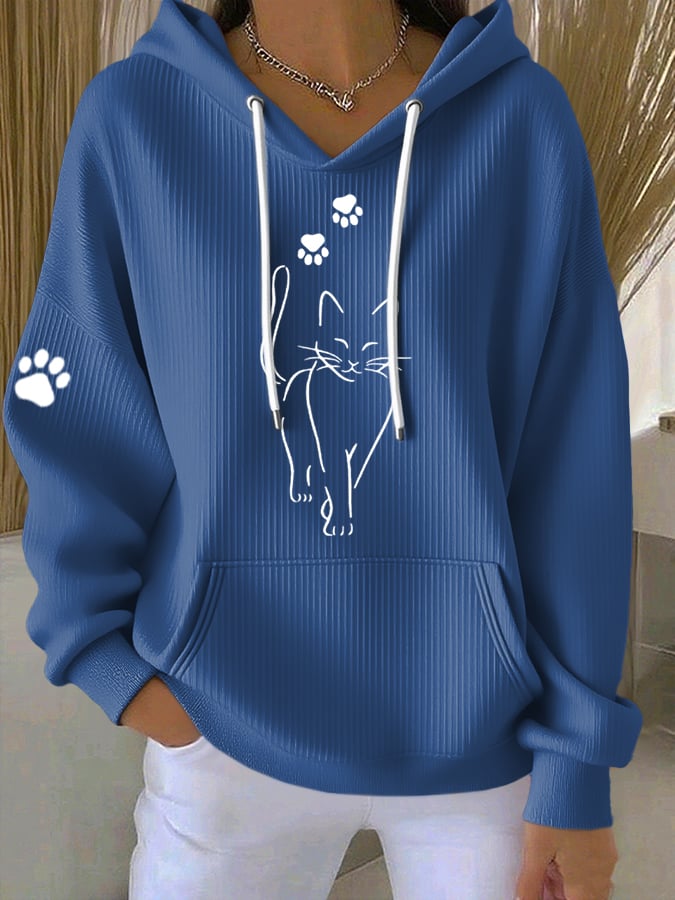 Women'S Cute Cat print Casual Hoodie Sweatshirt