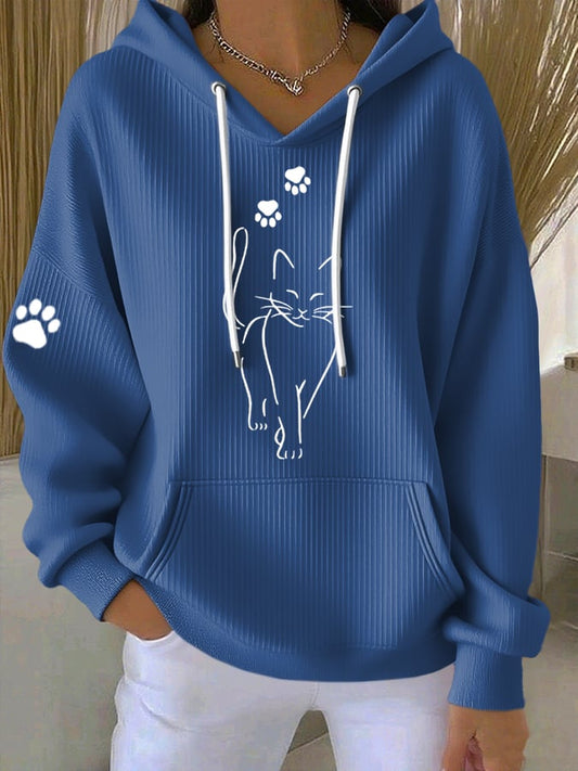Women'S Cute Cat print Casual Hoodie Sweatshirt