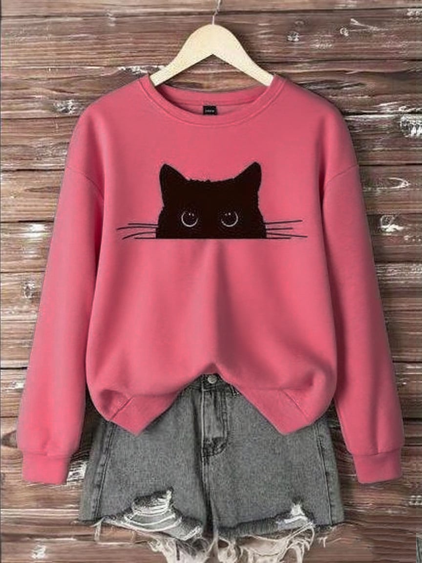 Women's Cute Black Cat Print Casual Top