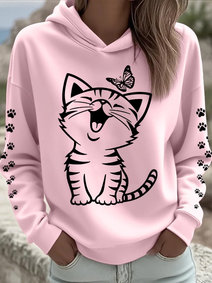 Women's Cat Print Casual Hoodie